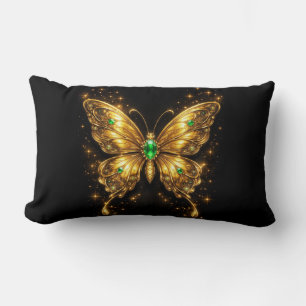 Golden Emerald Crystal Butterfly Lumbar Cushion