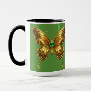 Golden Emerald Crystal Butterfly Mug