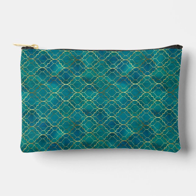 Golden Emerald Geometry Accessory Pouch (Front)