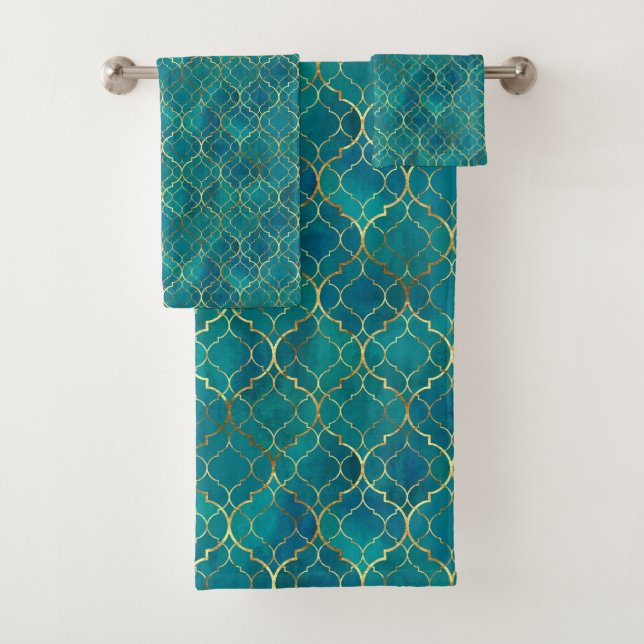 Golden Emerald Geometry Bath Towel Set (Insitu)