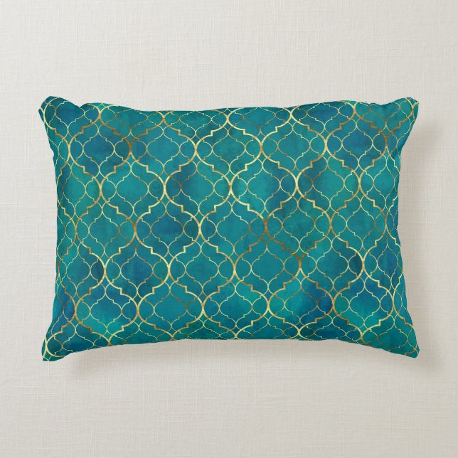 Golden Emerald Geometry Decorative Cushion (Front)