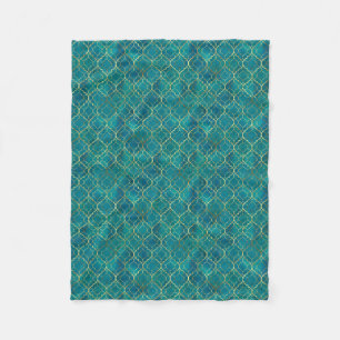 Golden Emerald Geometry Fleece Blanket