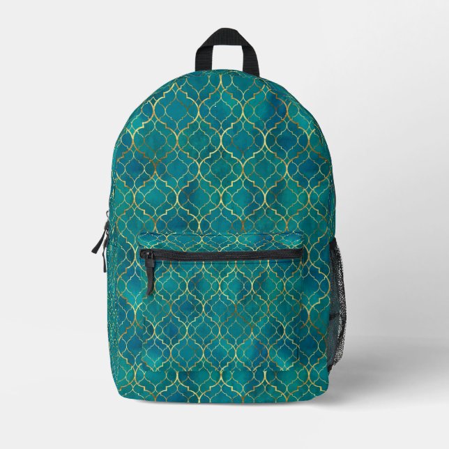 Golden Emerald Geometry Printed Backpack (Front)