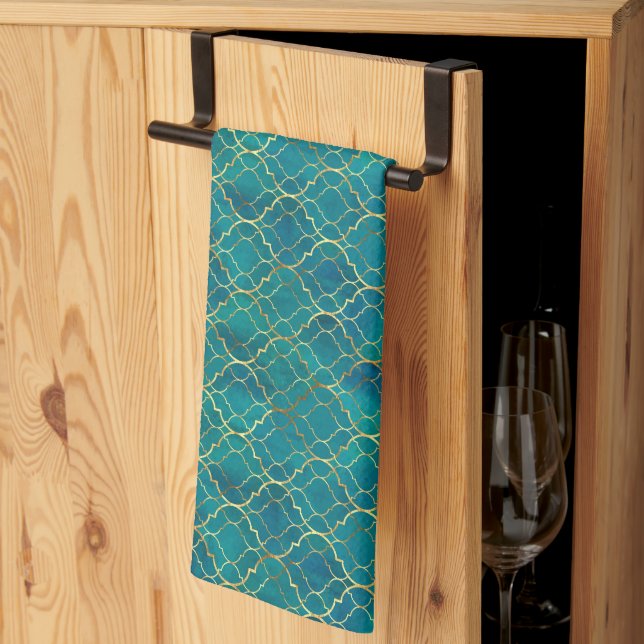 Golden Emerald Geometry Tea Towel (Thirds Fold)