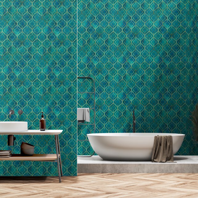 Golden Emerald Geometry Wallpaper (Bathroom)
