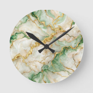 Golden Emerald Marble Round Clock