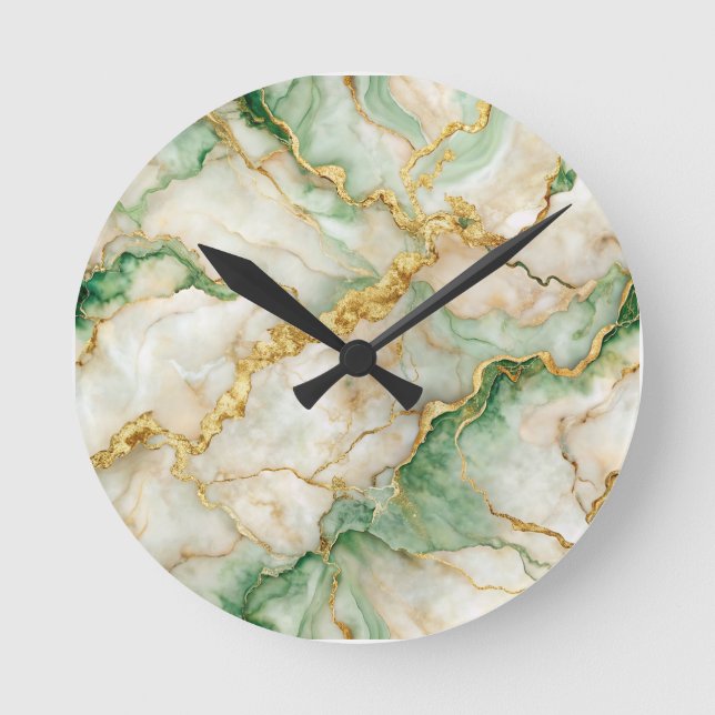 Golden Emerald Marble Round Clock (Front)