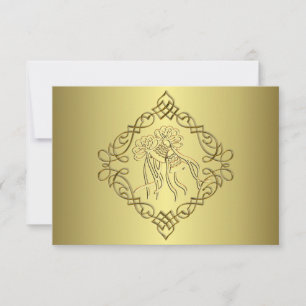 Golden Engraved Look Wedding RSVP Card