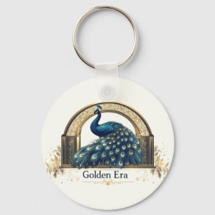 Golden Era Logo with Elegant Peacock Design Key Ring