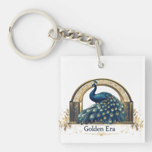 Golden Era Logo with Elegant Peacock Design Key Ring