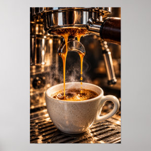 Golden Espresso Pour – Luxury Coffee Machine Wall Poster