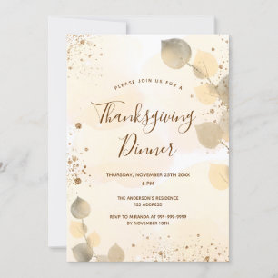Golden eucalyptus foliage Thanksgiving Dinner Invitation