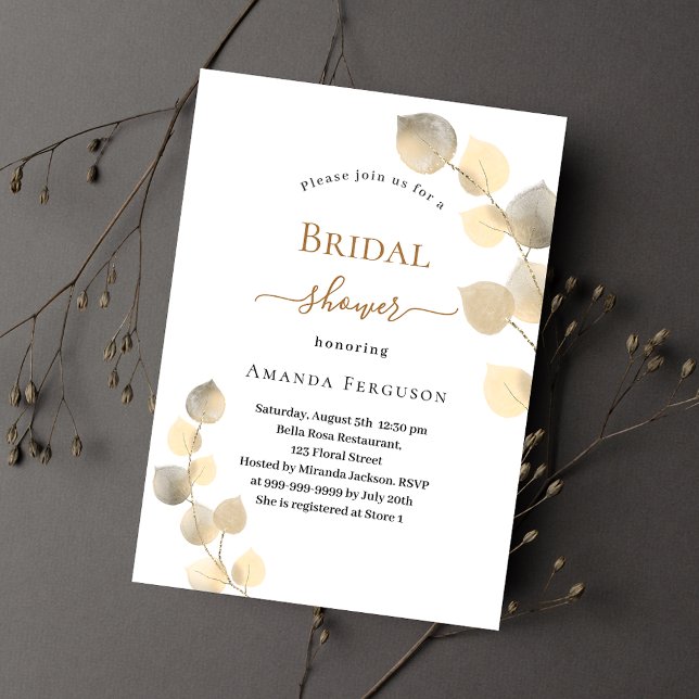 Golden eucalyptus sprigs Bridal Shower Invitation (Creator Uploaded)