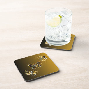Golden Euphony – Black & Gold Butterfly Art Coaster