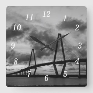 Golden Evening At Arthur Ravenel Grayscale Square Wall Clock