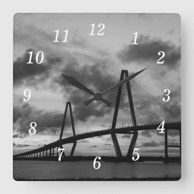 Golden Evening At Arthur Ravenel Grayscale Square Wall Clock (Front)