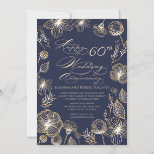 Golden exotic flowers 60th Wedding Anniversary Invitation