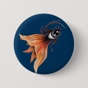 Golden Eye Surreal Goldfish Fantasy Original Art 6 Cm Round Badge
