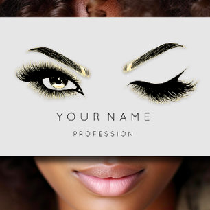 Golden Eyelash Brows Microblading QRCODE Logo Grey Business Card