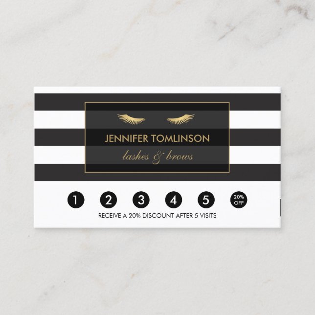 Golden Eyelashes with Stripes Loyalty Card (Front)