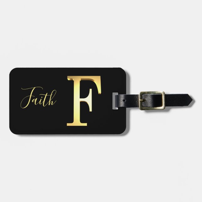 Golden F name Luggage Tag (Front Horizontal)