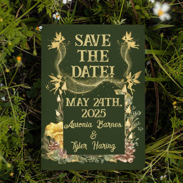 Golden Fairies Forest Wedding Save-the-Date Postcard (Creator Uploaded)