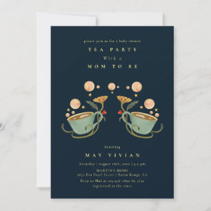 Golden Fairy Land floral Tea Party Baby Shower Invitation