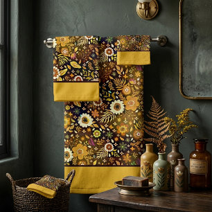 Golden fall floral bath towel set