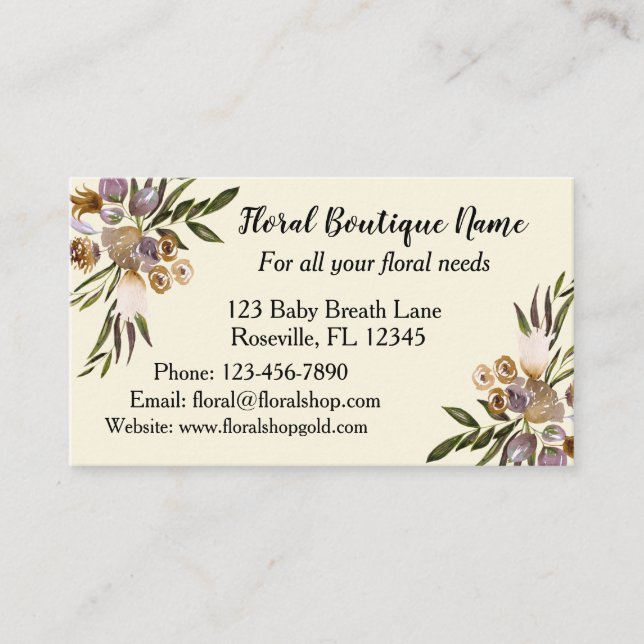 Golden Fall Floral Boutique Elegant Modern Business Card (Front)