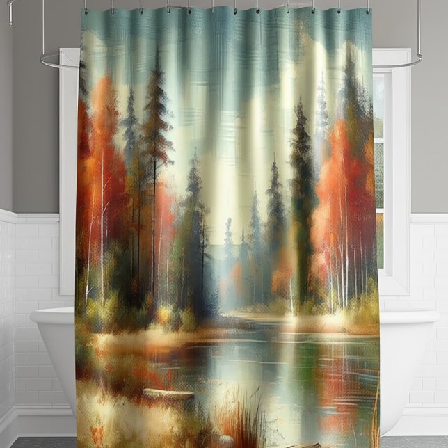 Golden Fall Forest Reflections Shower Curtain (Creator Uploaded)