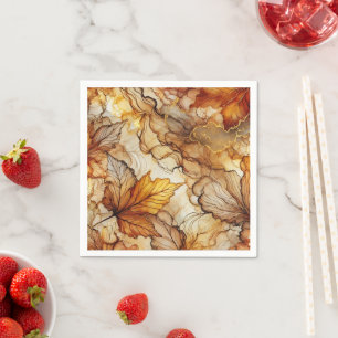 Golden Fall Leaves Alcohol Ink Decoupage Paper Napkin