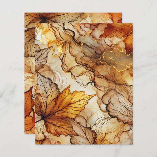 Golden Fall Leaves Alcohol Ink Scrapbook Paper (Front/Back)