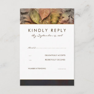 Golden Fall Leaves Wedding RSVP Card
