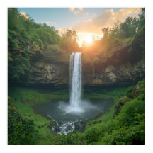 Golden Falls at Dusk – Tranquil Nature Wall Art