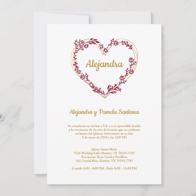 Golden False and Red Floral Heart Quinceañera (Front)