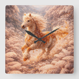 Golden Fantasy Horse Aesthetic Room Decor Square Wall Clock