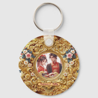 Golden Faux Chinese Carving Frame Key Ring
