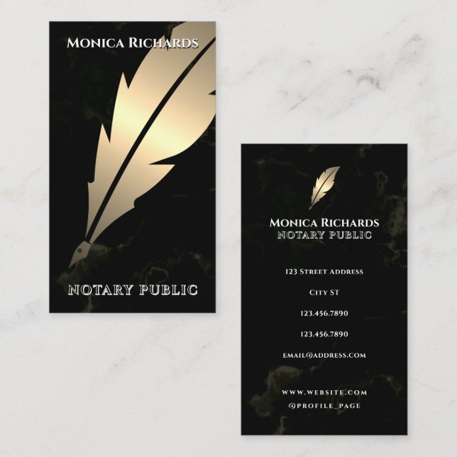 Golden feather pen notary Business Card (Front/Back)