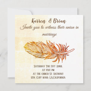 Golden Feather  Wedding  Invitation