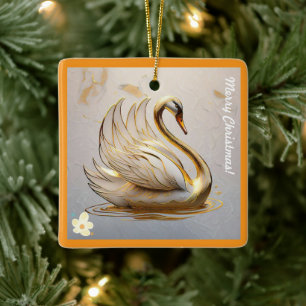 "Golden Feathered Friend" Ceramic Ornament