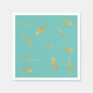 Golden Feathers Aqua Napkin