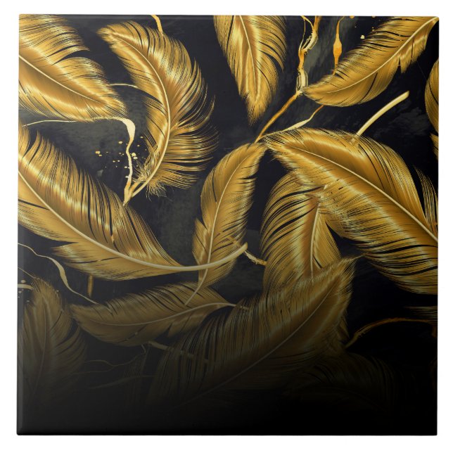 Golden Feathers Ceramic Tile (Front)