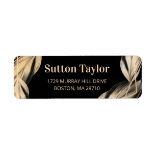 Golden Feathers on Black Return Address Label