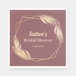 Golden Feathers on Mauve Bridal Shower Napkin