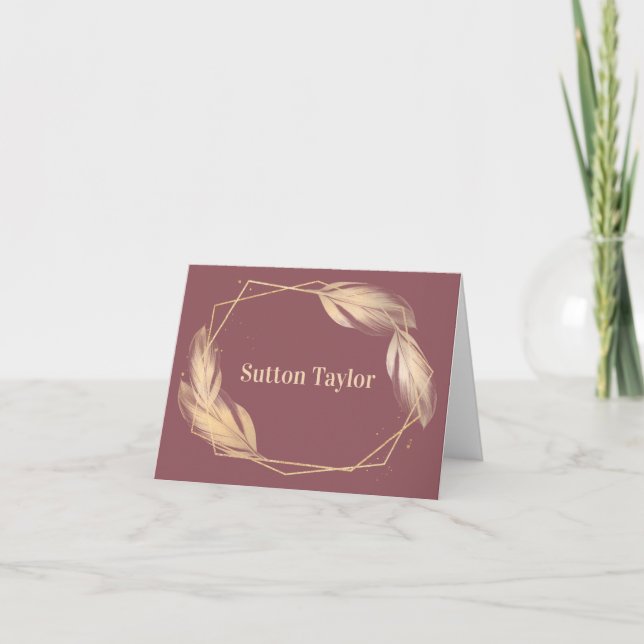 Golden Feathers on Mauve Note Card (Front)