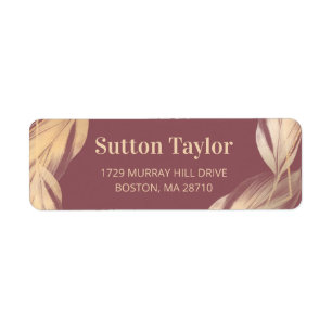 Golden Feathers on Mauve Return Address Label