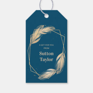 Golden Feathers on Navy Gift Tags