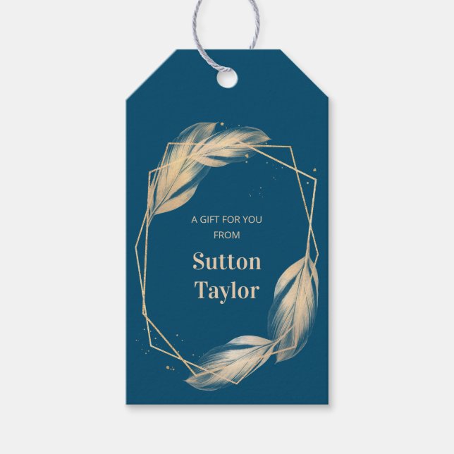 Golden Feathers on Navy Gift Tags (Front)
