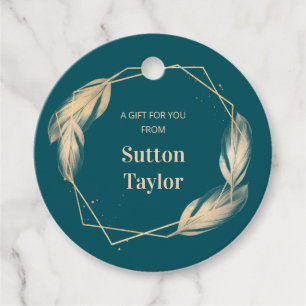 Golden Feathers on Teal Favour Tags