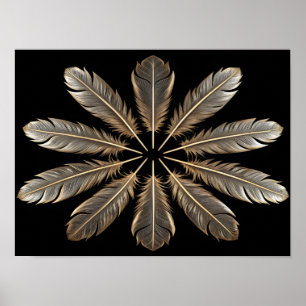 Golden Feathers: Symmetrical Starburst Design Poster